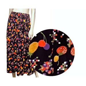 Vintage Maxi Skirt M Psychedelic Maximalist Fruit Garden Farm Cherry Lemon